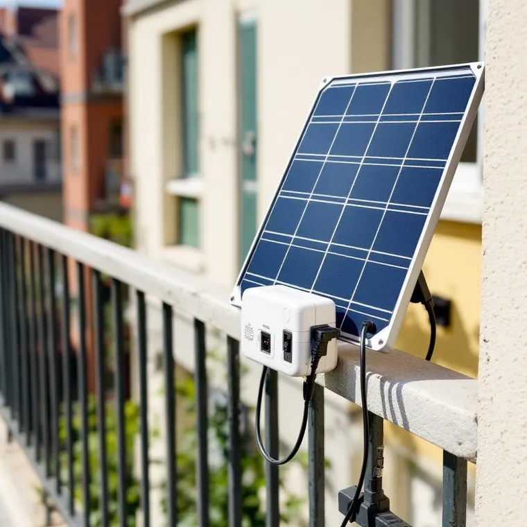 Kit solaire plug and play fixé sur le balcon d'un appartement