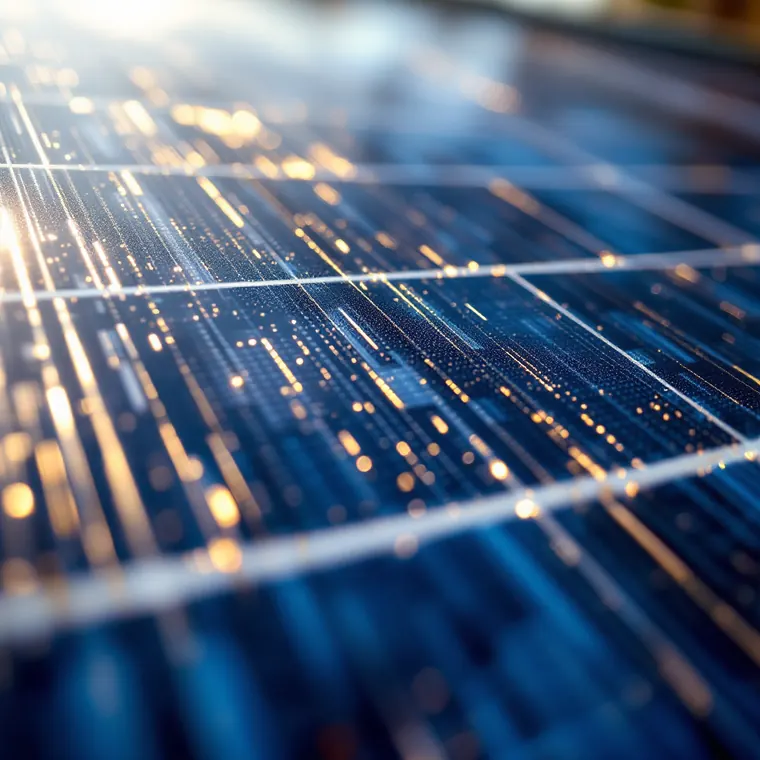 Gros plan sur les cellules d'un panneau photovoltaïque monocristallin