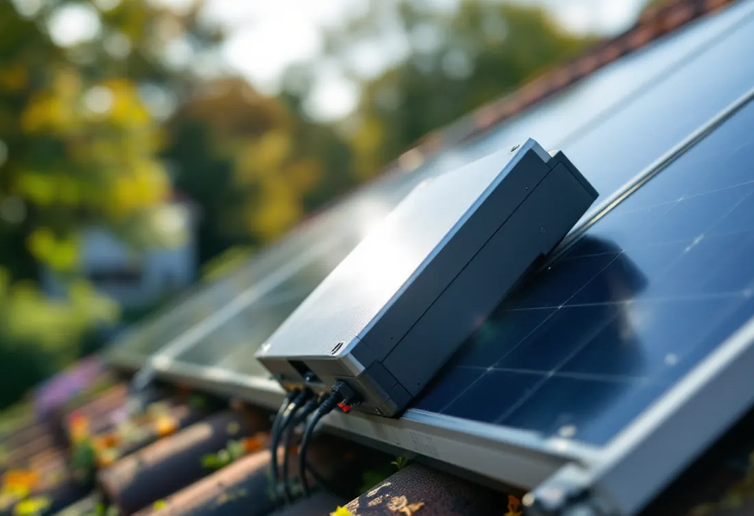 Micro-onduleur fixé sous un panneau solaire sur une toiture